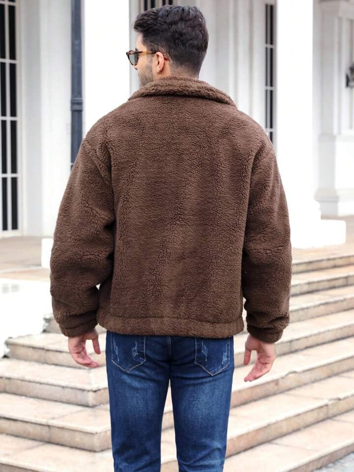 Image of BE SAVAGE Solid Sherpa Oversized Jacket Woolen Long Sleeves Zipper Hoodie For Men's
