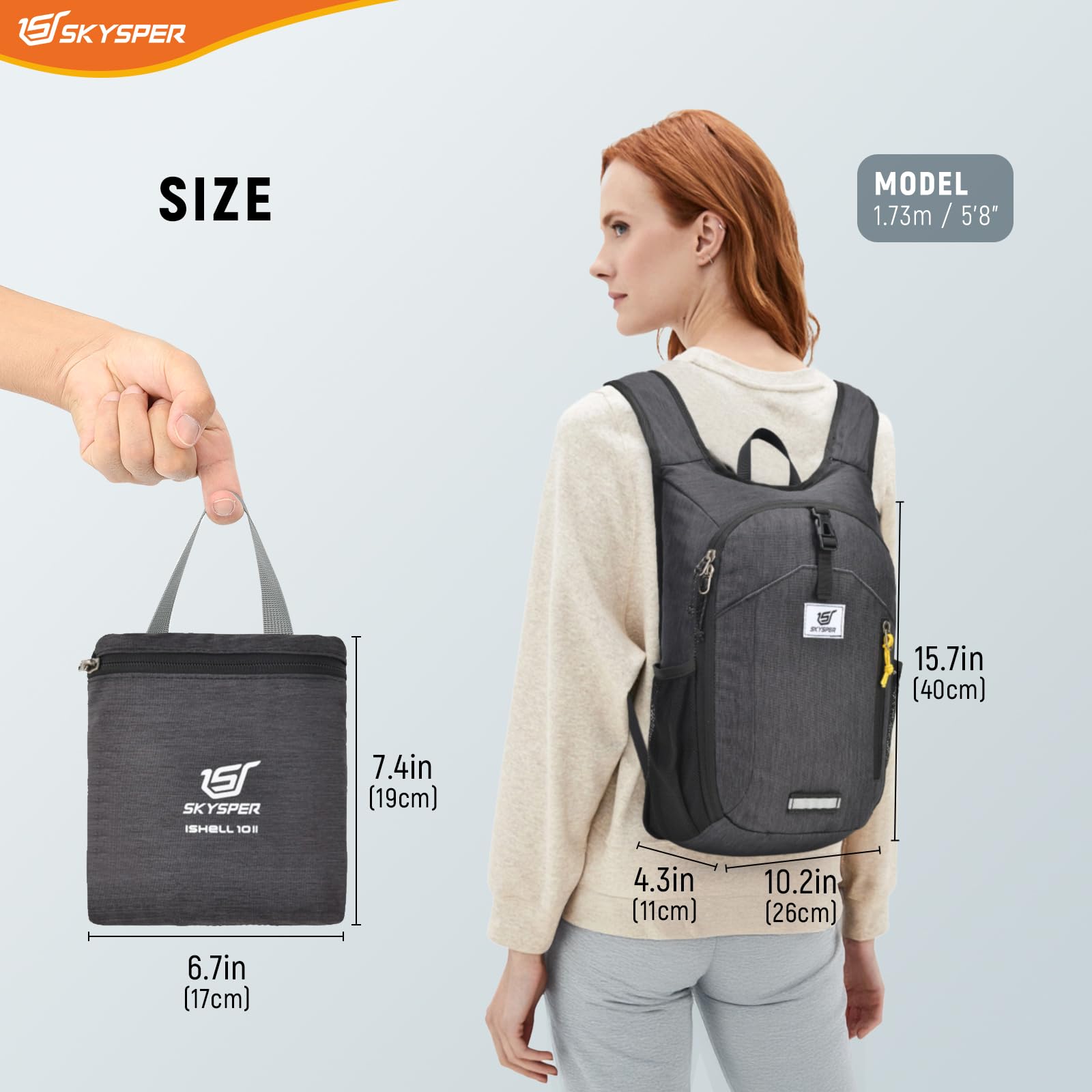 Mochila de senderismo pequeña de 10 L, plegable, ligera, para senderismo, viaje, para mujeres y hombres, Negro -, Pequeño, Moderno 6