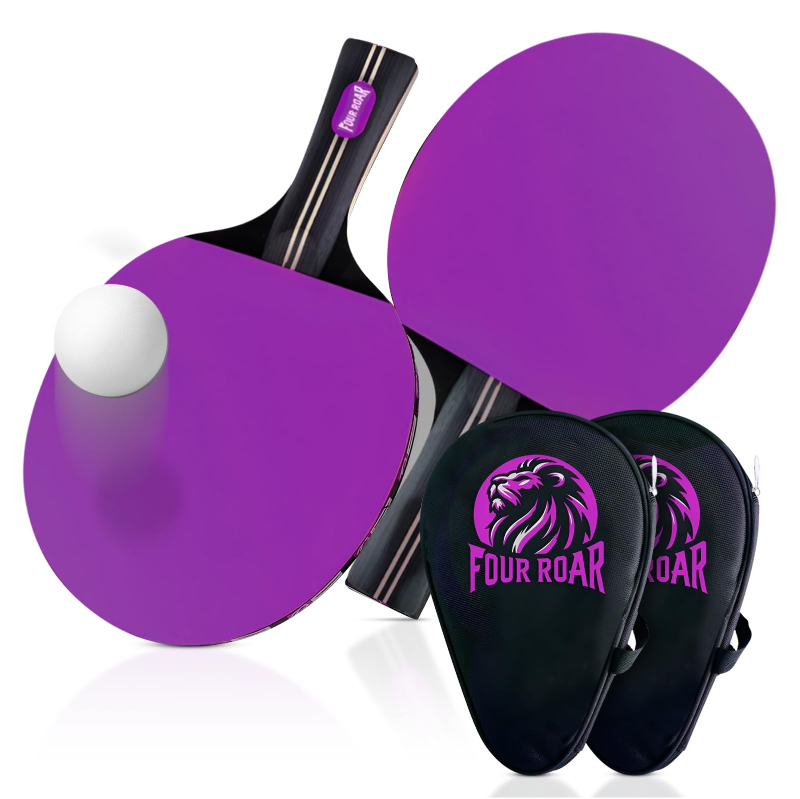 Palas de Ping Pong con 7 Capas Pack 2 Palas | Raquetas de Ping Pong para Jugadores de Todos los Niveles | Incluye 2 Pelotas y 2 Fundas para Guardar la Pala | Color Violeta