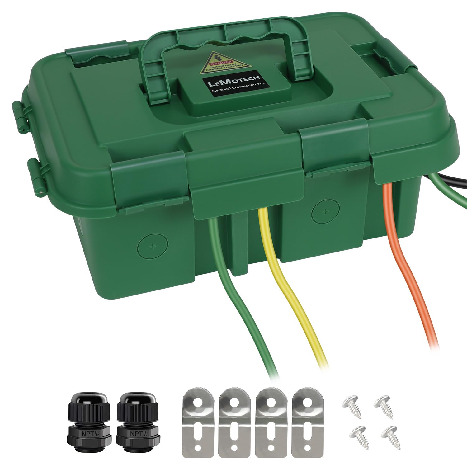 LeMotech Large Outdoor Electrical Box (External 14x9.6x5.5in) IP55 Waterproof Connection Box with Handle, Extension Cord Cover w/8 Cable Seal Entry, for Outlet, Pool Pump,Socket,Power Strips,Green
