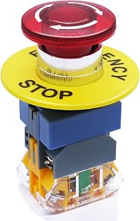 mxuteuk 22mm Red Mushroom Emergency Stop Button Switch - 110/120V LED Illuminated, 1NC 1NO, 440V 10A LAY37-11ZSD