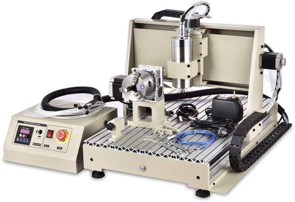 4 Axis USB CNC6040 Router Engraving Machine 3D Milling Machine w/Controller 110V 1.5KW VFD Water-cooling Router Engraving Machines for Metal, Wood, Glass and Plastic