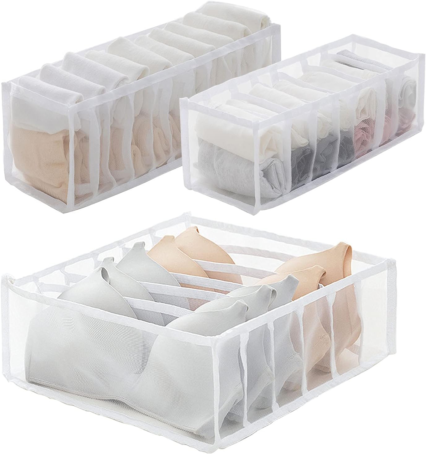 RIVIEVAL Underwear Drawer Organiser, Underwear Organizer and Storage of 3 Bras Socks Organiser Foldable Wardrobe Organiser, High Capacity Closet Dividers for Bras, Socks, Neck Ties and Handkerchiefs