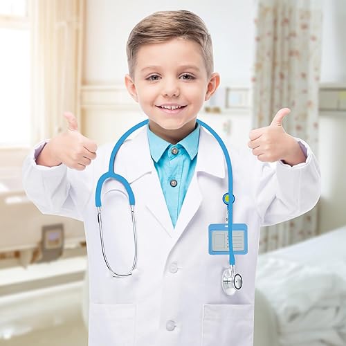 Miniatura 6 de Abrigo de laboratorio para niños, disfraz de médico blanco con estetoscopio, disfraz de científico, disfraz de médico para niños y niñas