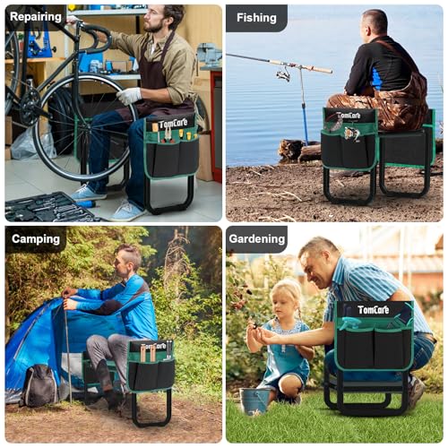 Image of TomCare Garden Kneeler and Seat 11.14 inch Wider Larger Soft Kneeling Pad Garden Bench with 2 Large Tools Pouches Heavy Duty Foldable Garden Stool Gardening Gifts for Women Men Gardeners Seniors, Black