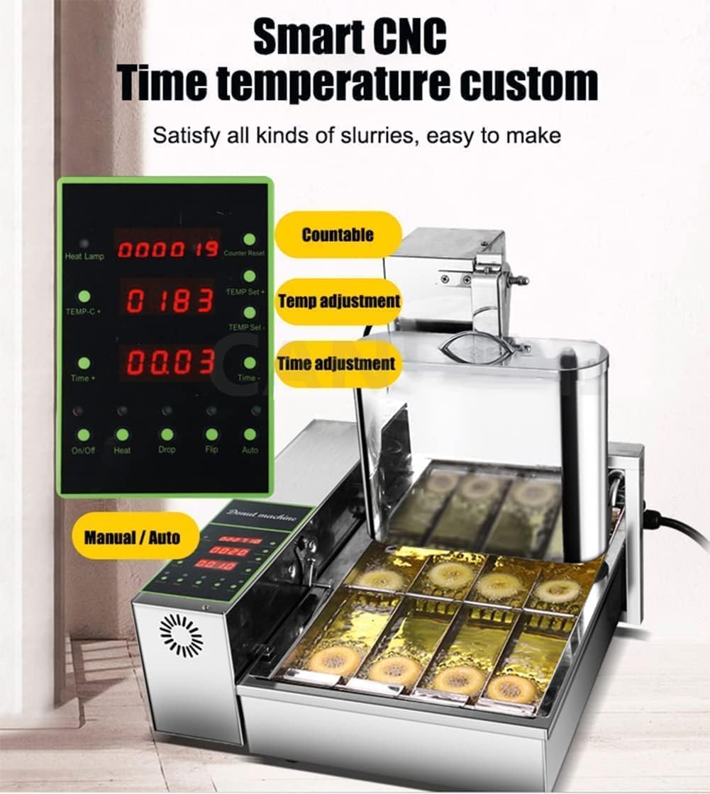 Máquina para hacer donas, equipo comercial de 2000 W, freidora automática de acero inoxidable, fabricante de donas de alta potencia, 360 piezas/hora para comida callejera y aperitivos