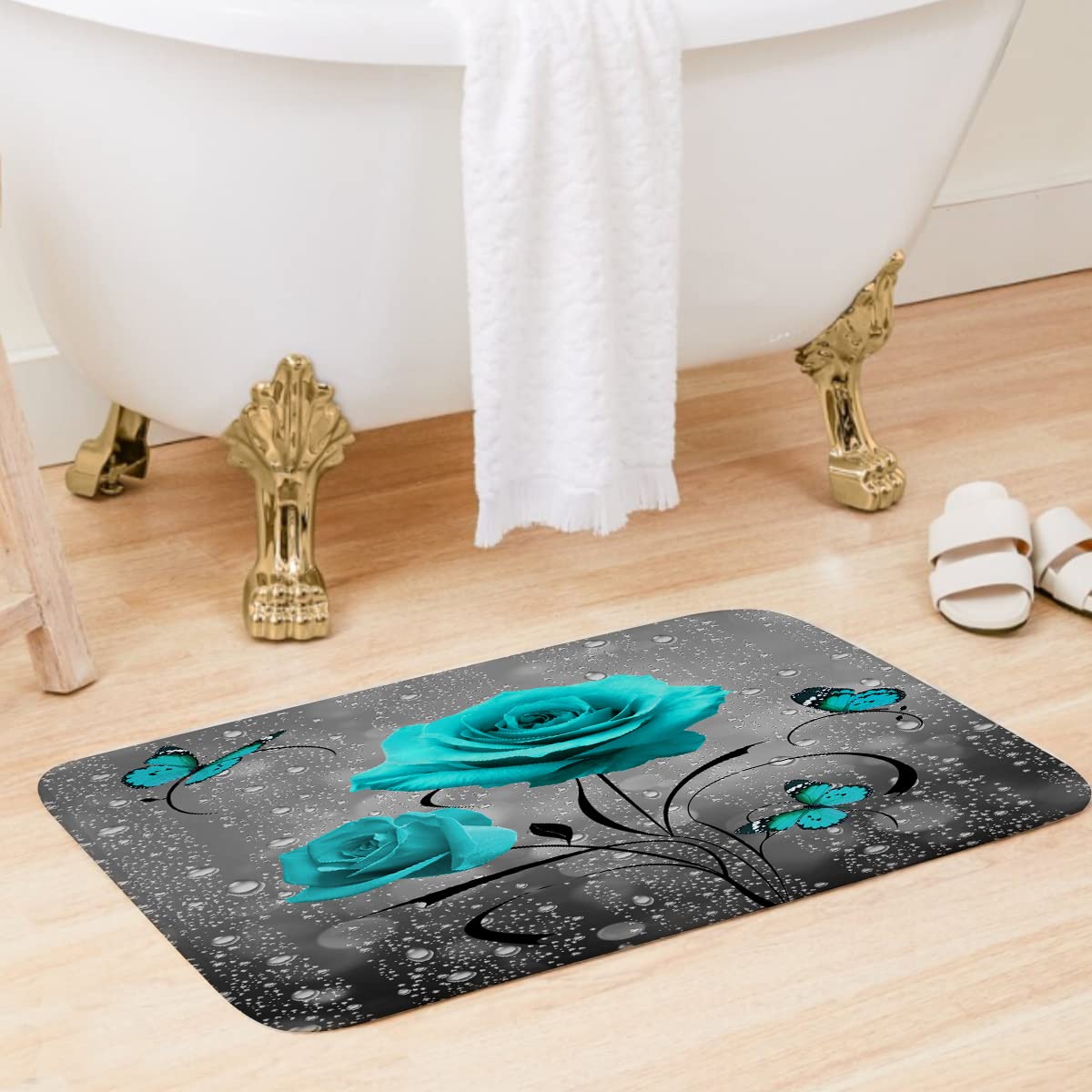 Glawry Duschvorhang-Set Mit Blauen Hortensien – Komplett-Set Fürs Bad Inkl. Matte, WC-Sitz Und Kissen