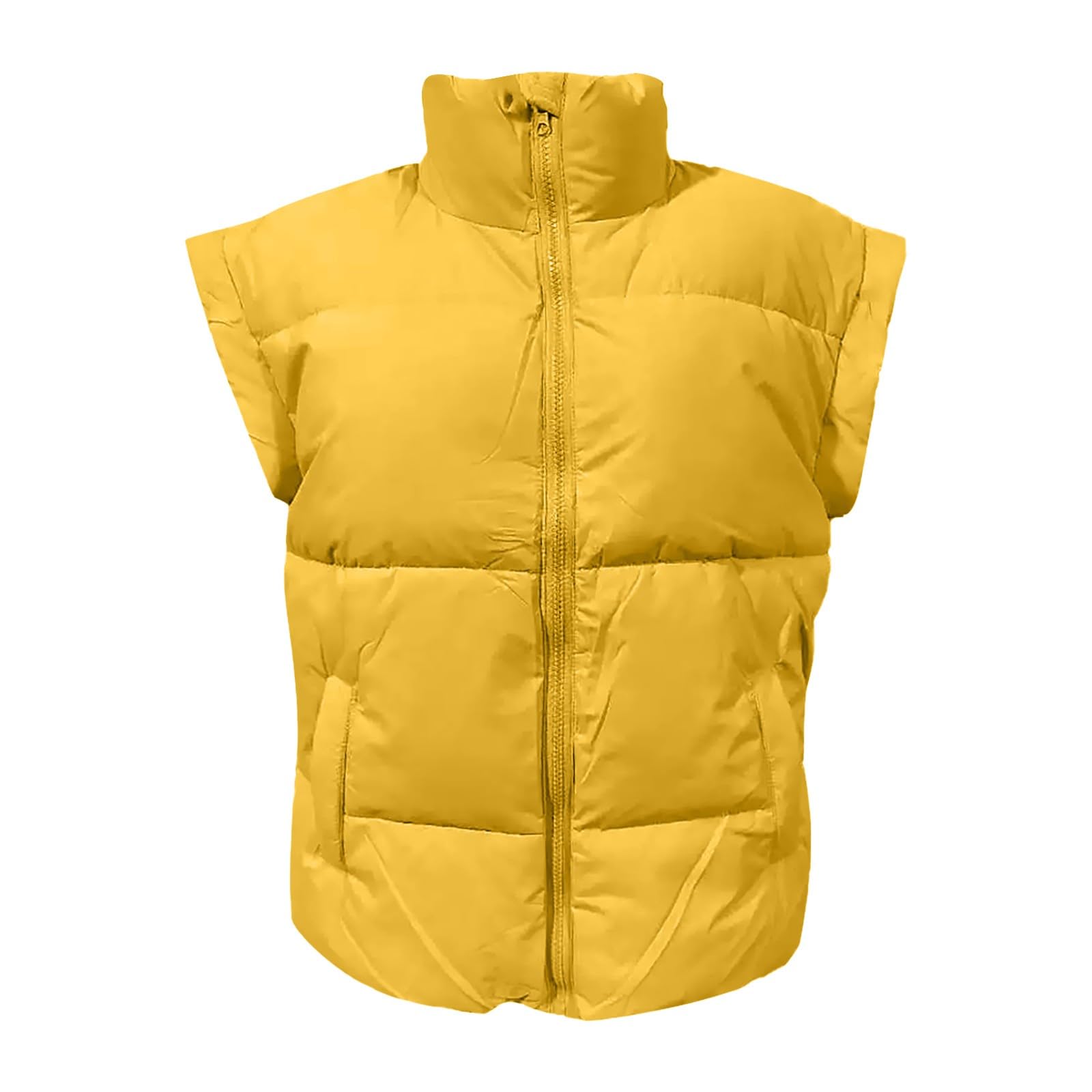Generisch Chaleco acolchado de cuello alto para mujer, sin mangas, chaqueta con cremallera para invierno, chaleco acolchado cálido para mujer, chaqueta de punto con cremallera