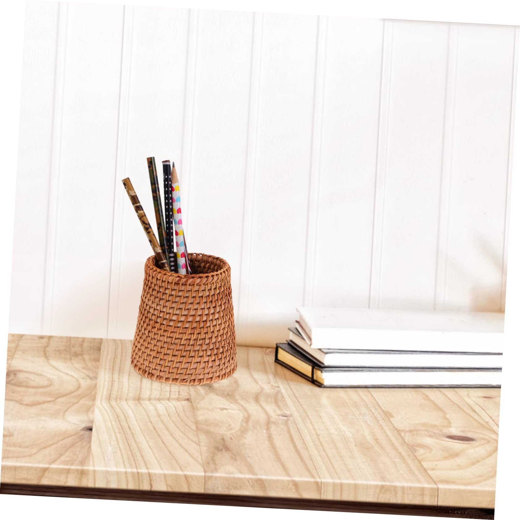 Tofficu 3piezas Cesta De Almacenamiento De Rattan Para Escritorio Portalápices De Diseño Compacto Organizador Multifuncional Para Oficina y Hogar Para Papelería y Cosméticos