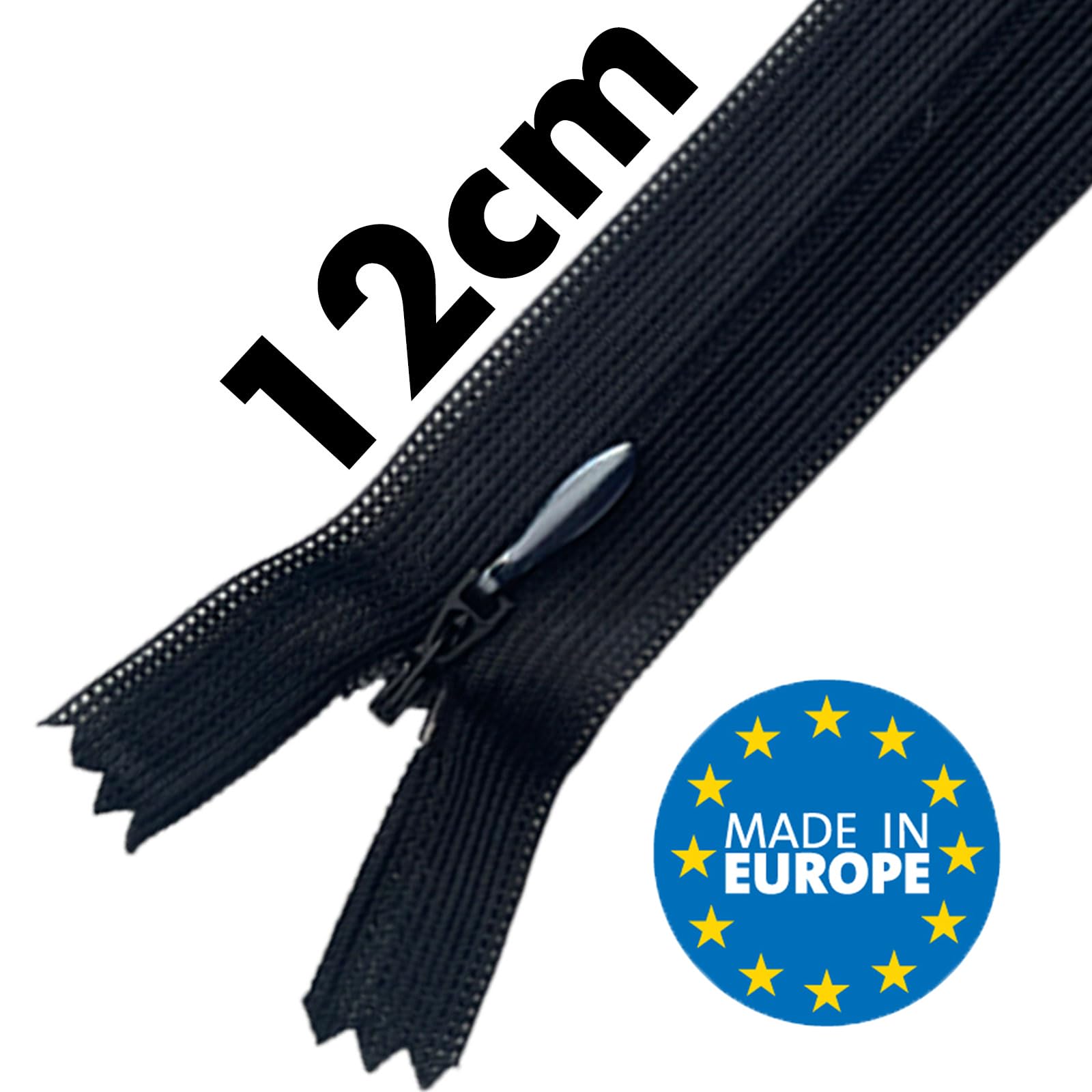 Lot 5 Fermetures éclair Nylon MARARDI - 12cm - Noir Et Blanc - Curseur Métal Pour Couture
