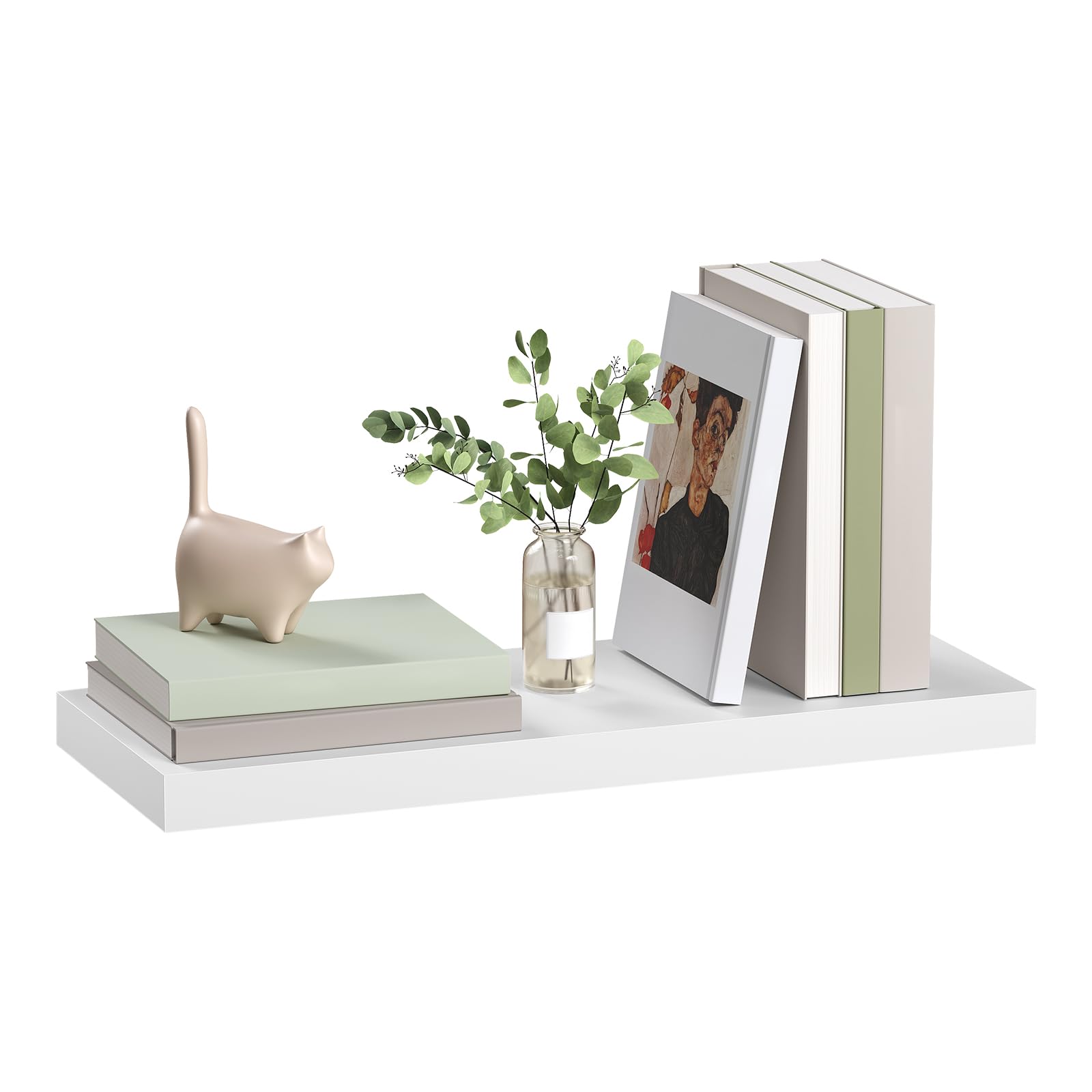 eSituro White Floating Shelf for Living Room Decor, Wooden Wall Shelf for Bedroom Modern, Easy to Install, 60cm