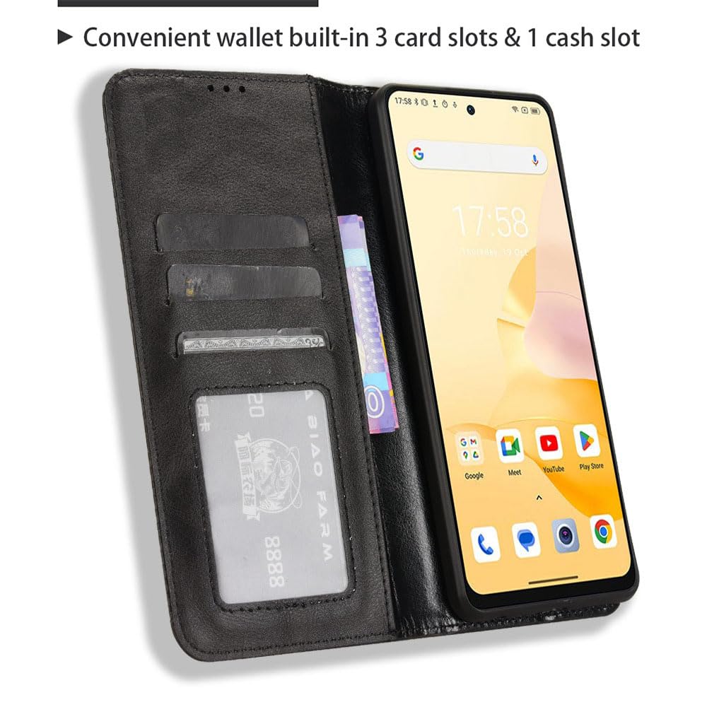 COMAKU Compatible with Blackview Shark 8 Case Leather - Flip Cover Protection magnetic Phone Case wallet with Card Holder - Black - Image 4
