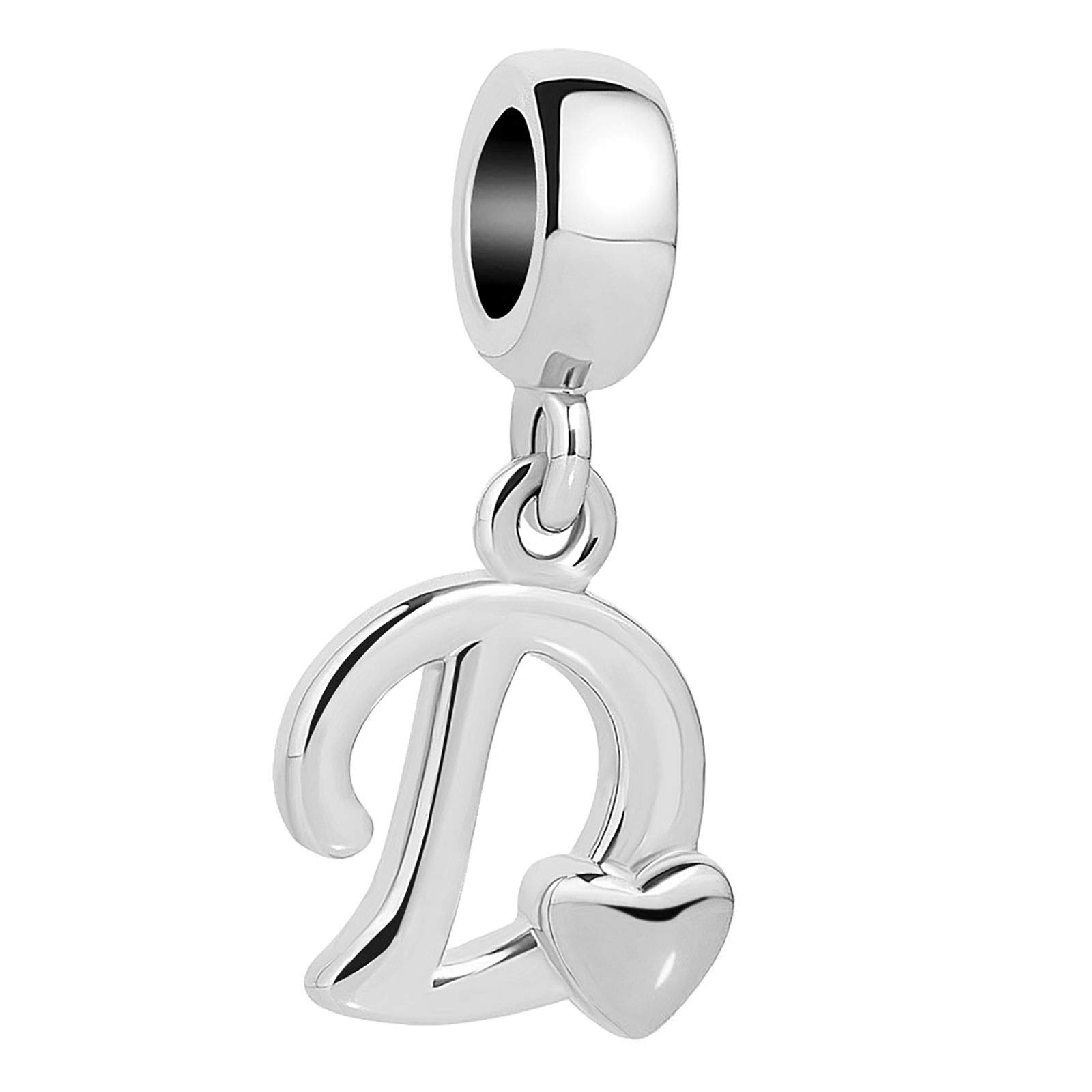 KunBead Initials A-Z Letter Alphabet Love Heart Birthday Dangle Charm Compatible with Pandora Bracelet for Mom Daughter Sister Auntie Grandma Friend Granddaughter