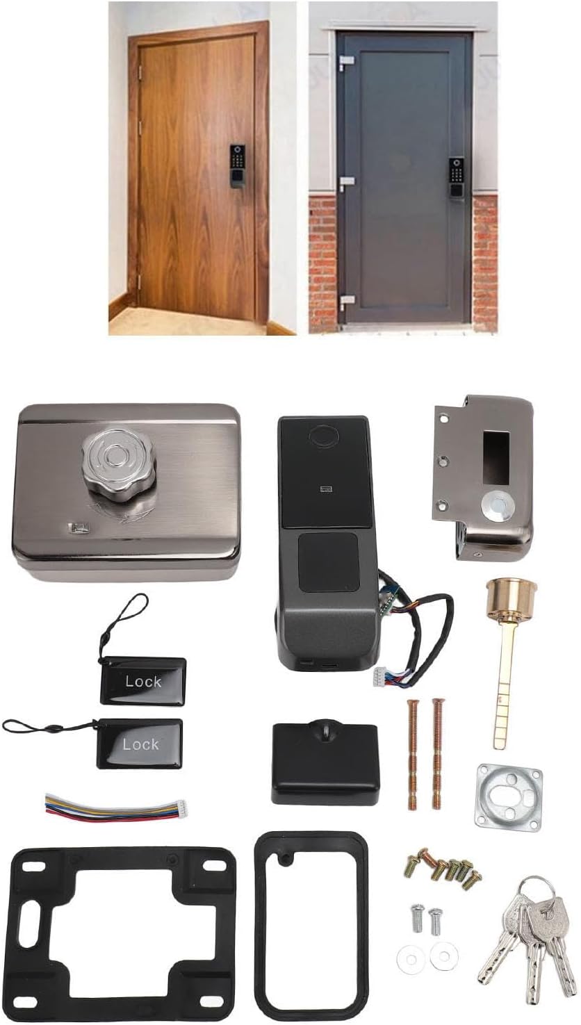 Jectse スマートWiFiドアロック5インチフィンガープリントパスワードカードキー IP67防水居住ヴィラ - メタル