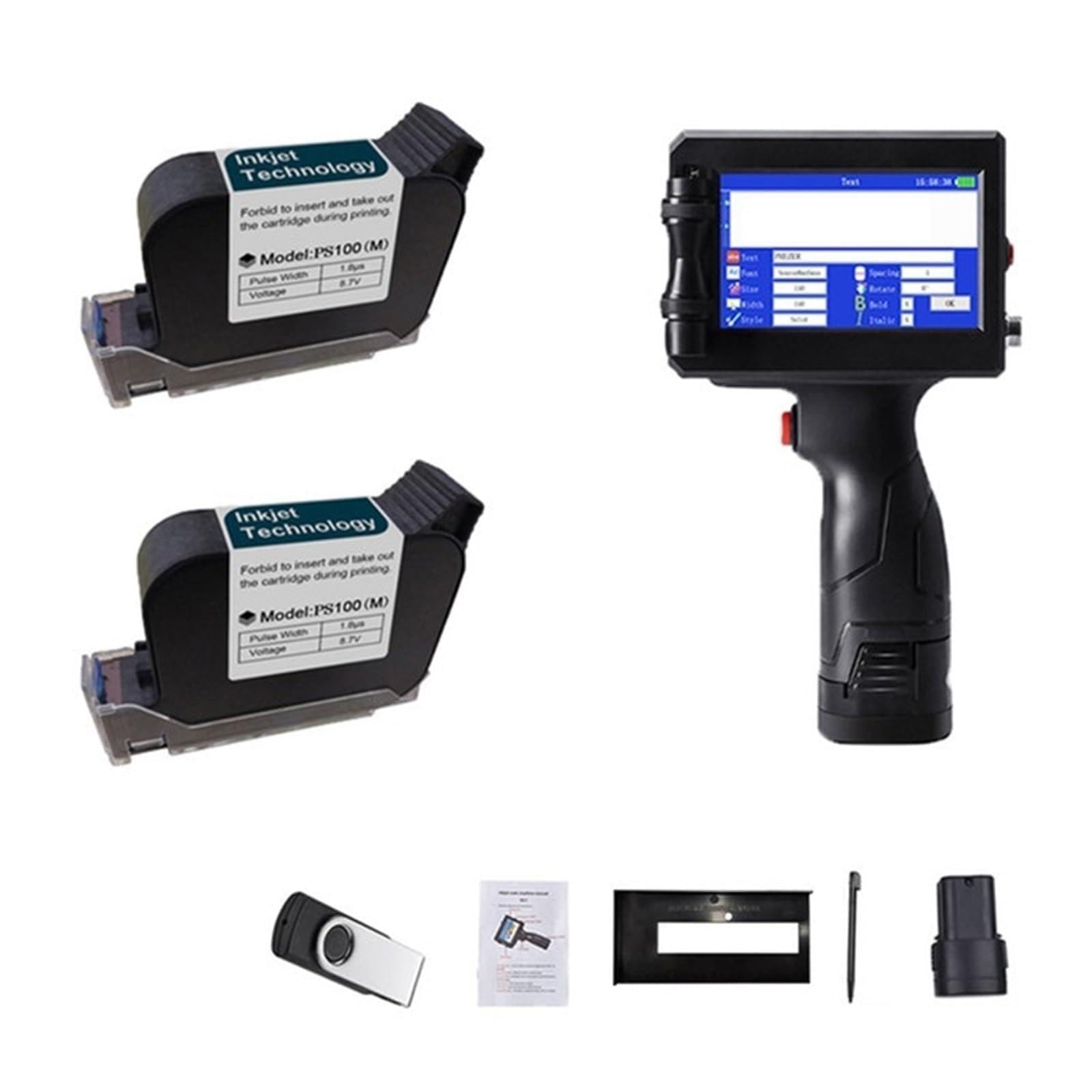 MYUYEE Portable Inkjet Coder, 12.7Mm Label Printer, Qr Strip Batch Code Number Logo Handheld Inkjet Printer, 25 Languages Portable (With 2 Cartridges 1)