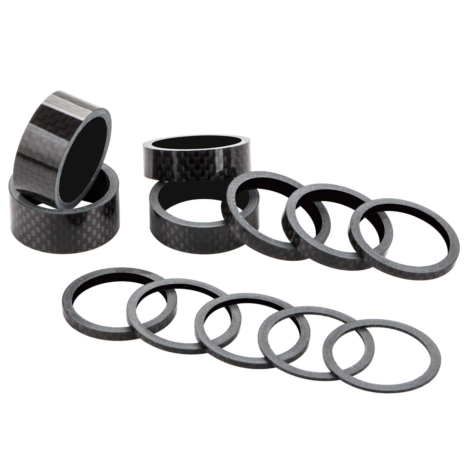 12 Pieces Bike Headset Spacer Carbon Fiber Bicycle Front Fork Stem Spacers Fit 1 1/8-Inch Stem, 1 2 3 5 10 15 mm