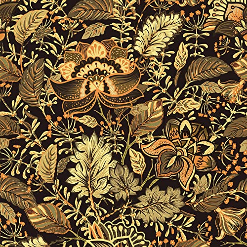 Jiffdiff Damask Vector Flowers And Paisley Wallpaper Self Adhesive Black Floral Wallpaper Peel And Stick 17.3"X118.11" Covering 14.2Sq.ft #TOP10