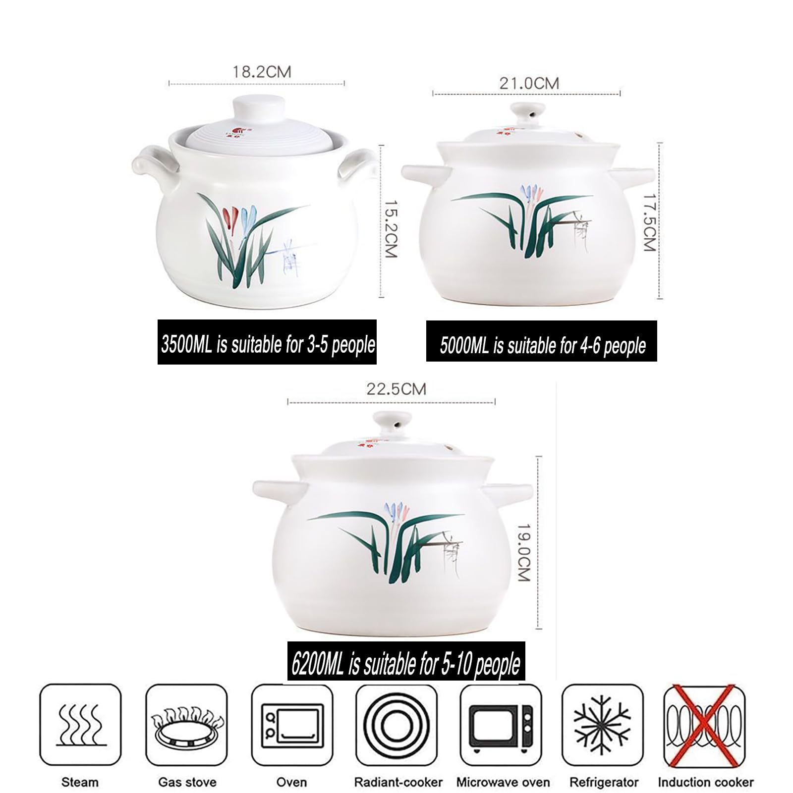 Pentola for stufato di terracotta Pentole cinesi giapponesi(6200ML)