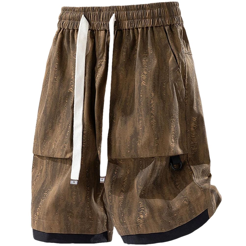 Mens Sport Casual Patchwork Solid Loose Pockets Short Five-Point Fitness Drawstring Shorts