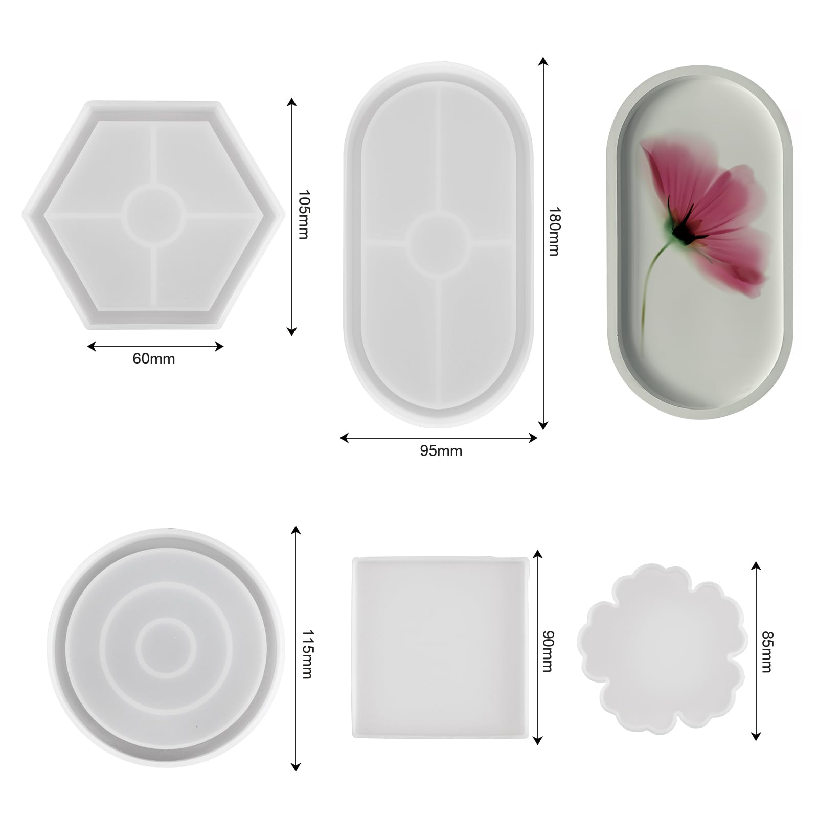 Lot De 5 Moules Silicone Transparents Pour Sous-Verres – Idéal Résine Époxy & DIY, Formes Variées