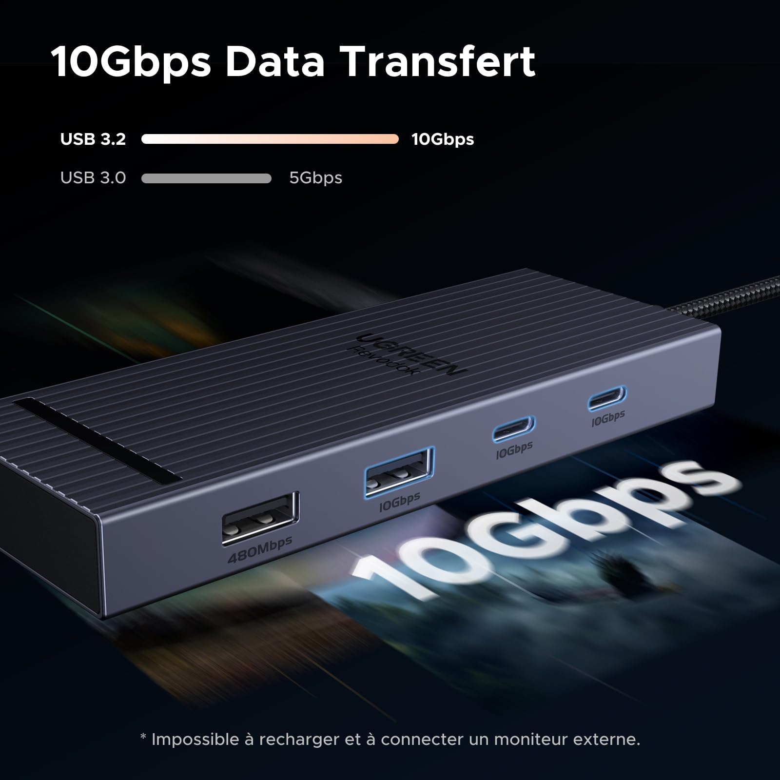 UGREEN Revodok Pro 108 10Gbps Hub USB C HDMI 4K 60Hz Lecteur de Carte SD TF PD 100W Adaptateur Multiport USB3.2 8 en 1 Dock USB C