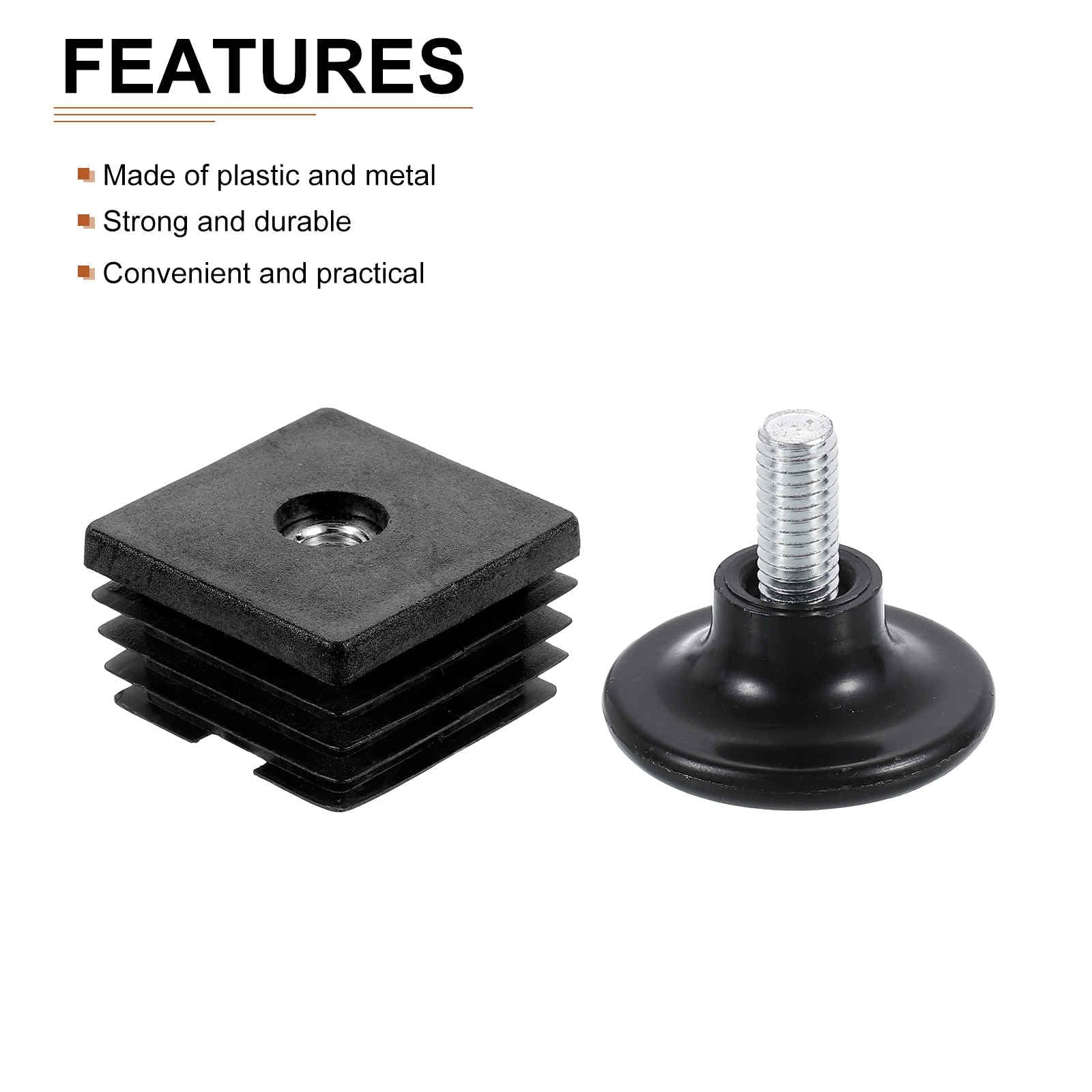 DTGN 38x38mm(LxW) Adjustable Leveling Feet - 4Set - Good for Furniture - Square Insert Kit Furniture Glides - Black - Image 3