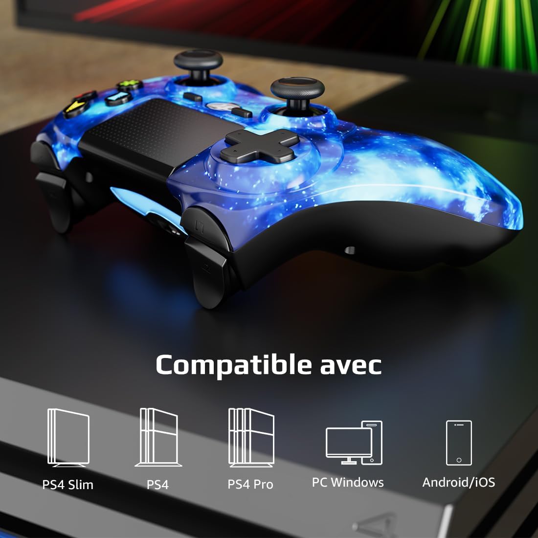 CHENGDAO Controller Wireless per PS4, Controller Multipiattaforma da 2 Pezzi Compatibile con PS4/Pro/Slim/PC/iOS/Android/MacOS, con Doppia Vibrazione/Jack Audio da 3,5 mm/Touchpad Sensibile