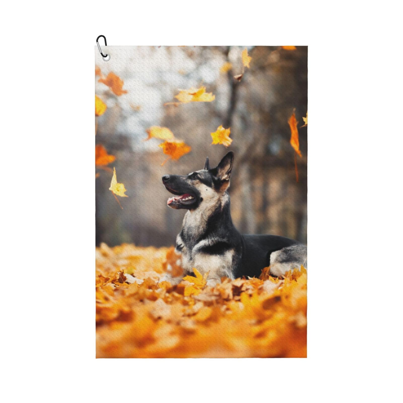 Hnnkloy German Shepherd And Falling Leaves, 16x24 in Portable Waffle Golf Towels with Carabiner Clip for Golf Bag