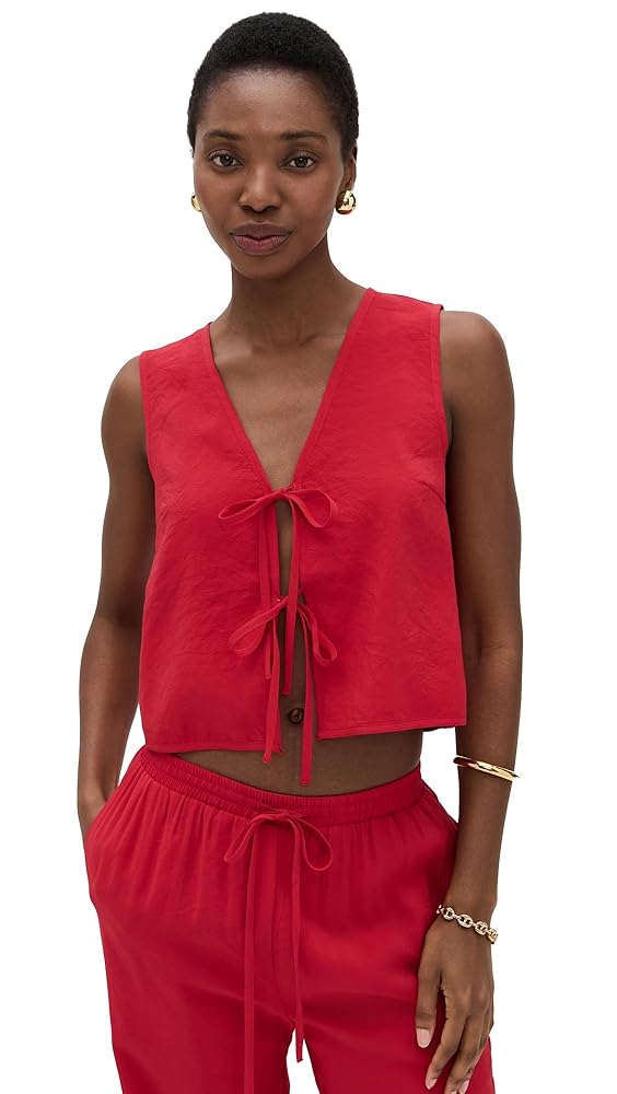 Line & Dot Women's Kamari Tie Detailed Top, Red, L at Amazon