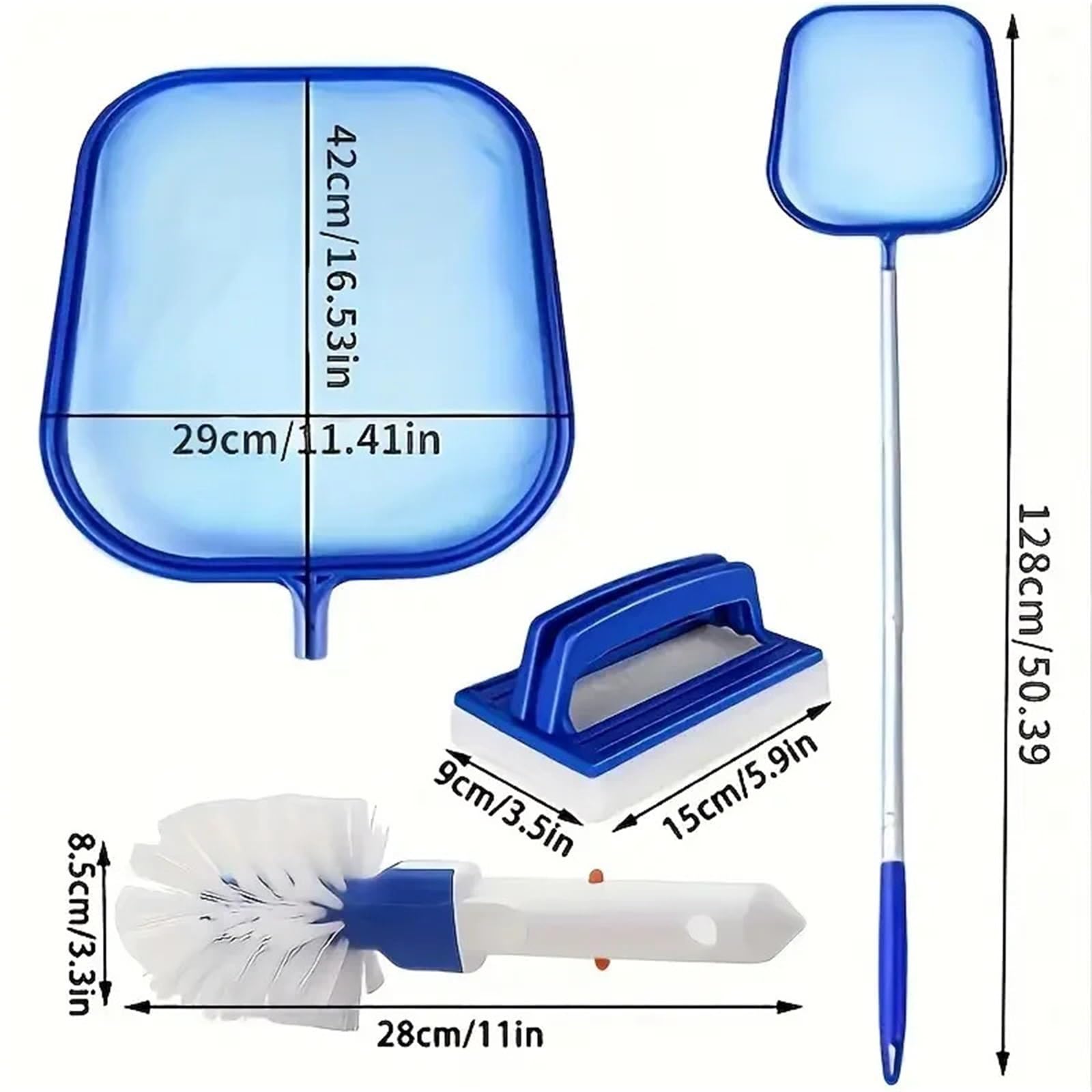 Cepillo De Piscina Kit de Limpieza Piscinas 3 Piezas | Poste de aluminio de 5 secciones con desnatador de hojas y cepillo for piscina