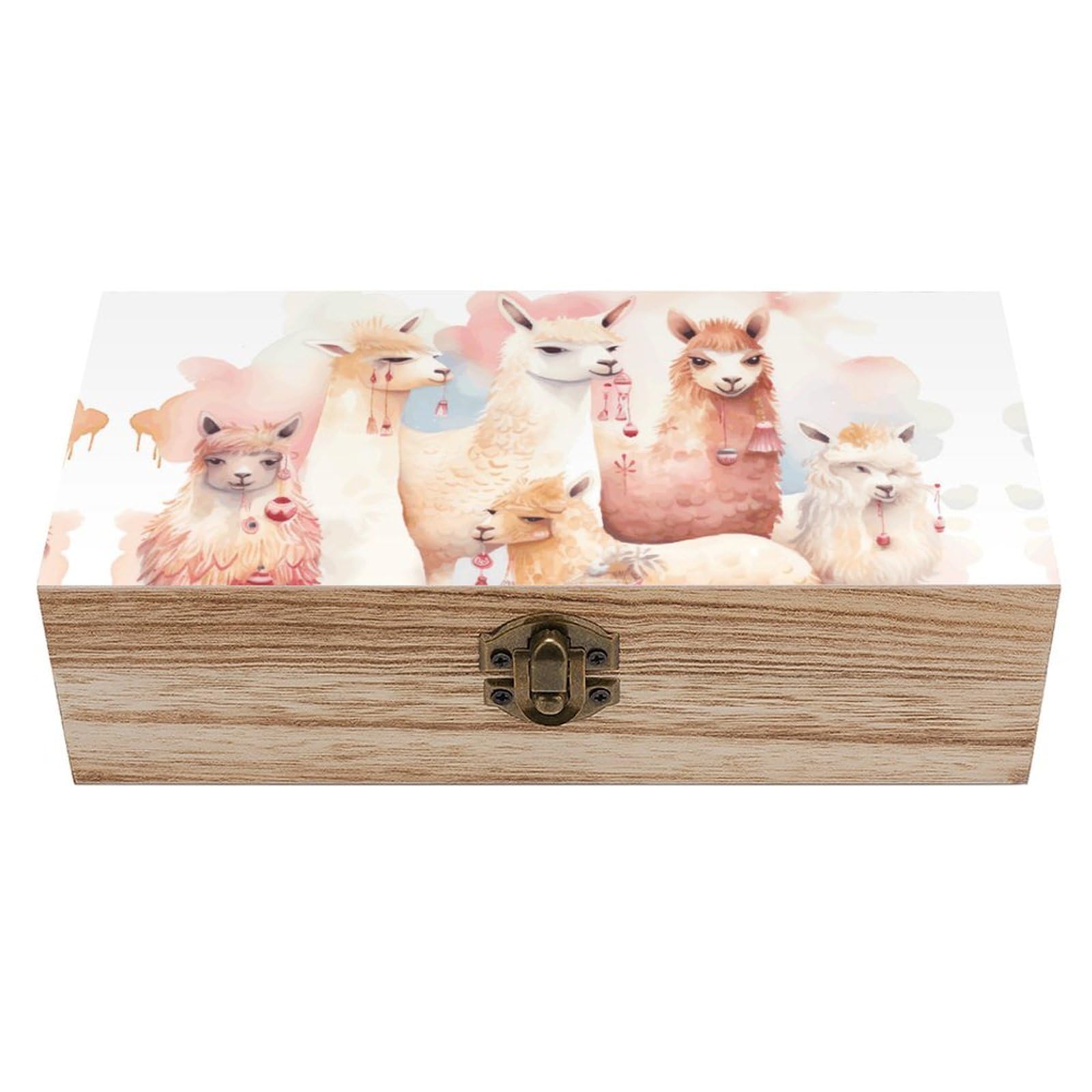 WAFICAC Alpaca2 Wooden Keepsake Box Wooden Box with Hinged Lid Decorative Storage Boxes Unique Gift Ideas for Men & Women Size 7.9" X 3.9" X 2.3"