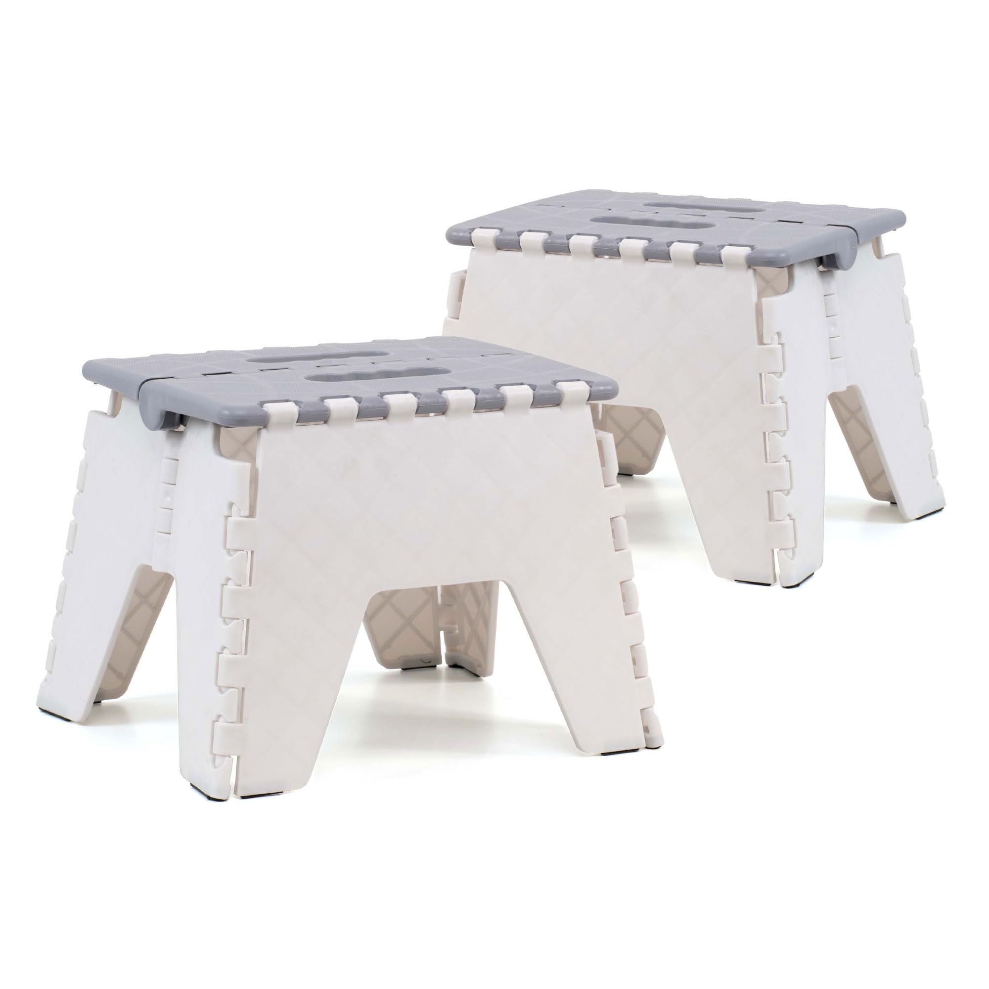 The Secret Home - Pack de 2 Taburetes Plegables Multiusos - Escalera Antideslizante de PVC - Altillo para Cocina, Baño o Dormitorio (Blanco, 25x21x21)
