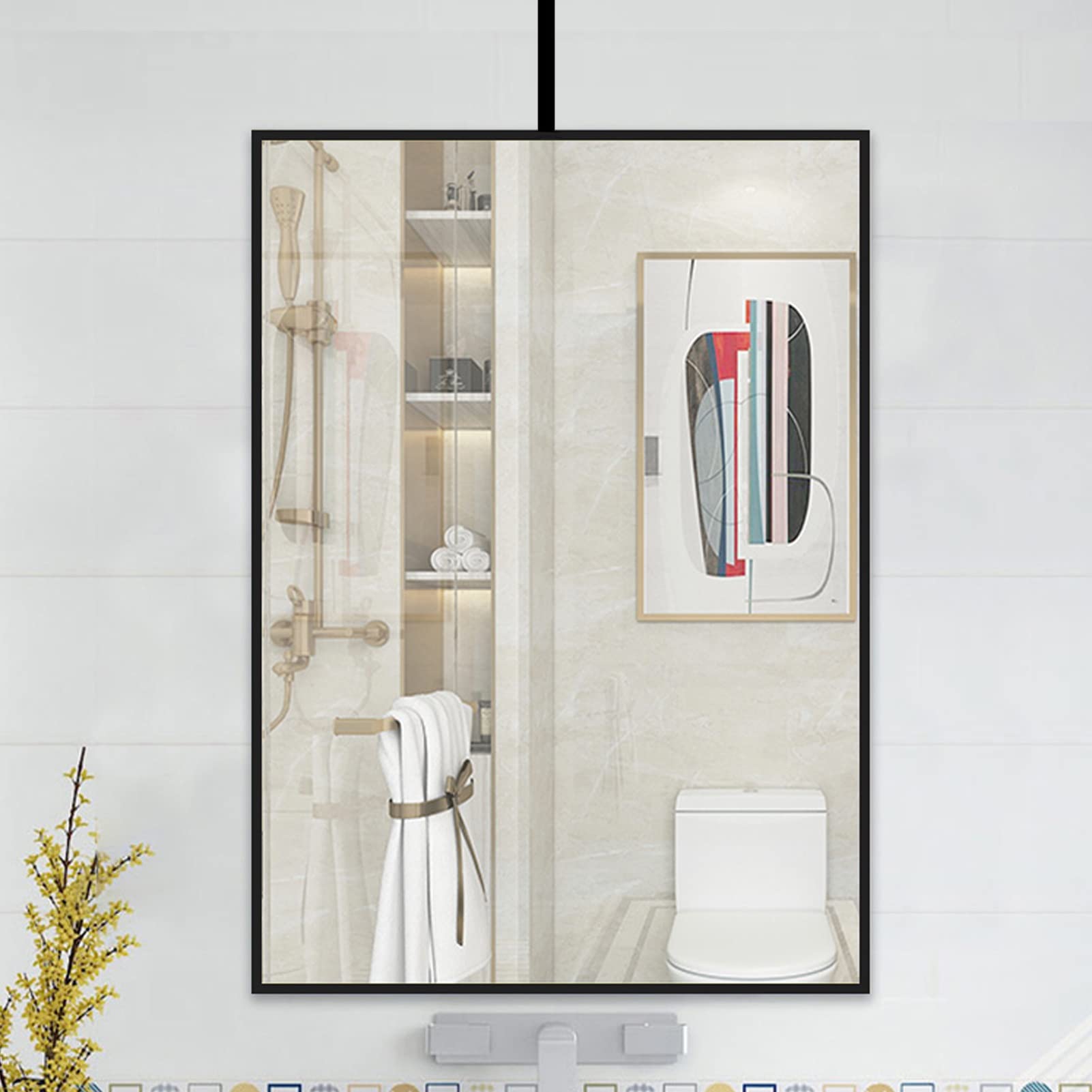 Cornice in Metallo Nero Appeso Asta Specchio Moderno soffitto a soffitto a soffitto per Bagno Bagno Soggiorno Ingresso Personalizzabile Boom in Metallo a Braccio Appeso (Size : 40cmx70cm)