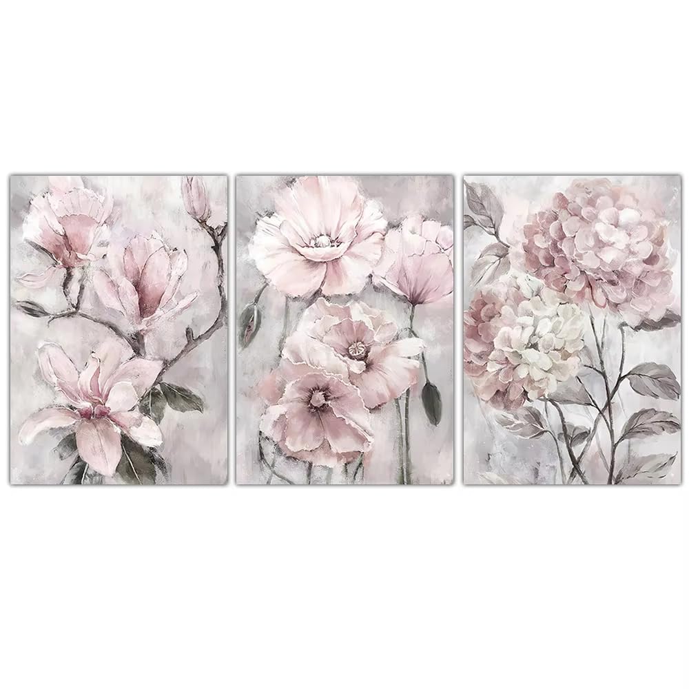 XIANGPEIFBH 3pcs Pink Flowers Posters Wall Art Canvas Prints Floral Nordic Paintings Home Decor Pictures for Living Room((70x100cm/28x39in) x3/Unframed)