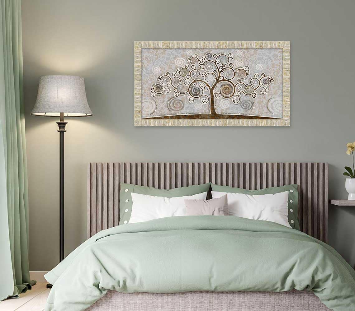 Stampa Su Tela Albero Della Vita Glitter Oro E Nero – 80x160 Cm, Moderna E Lussuosa, Senza Cornice