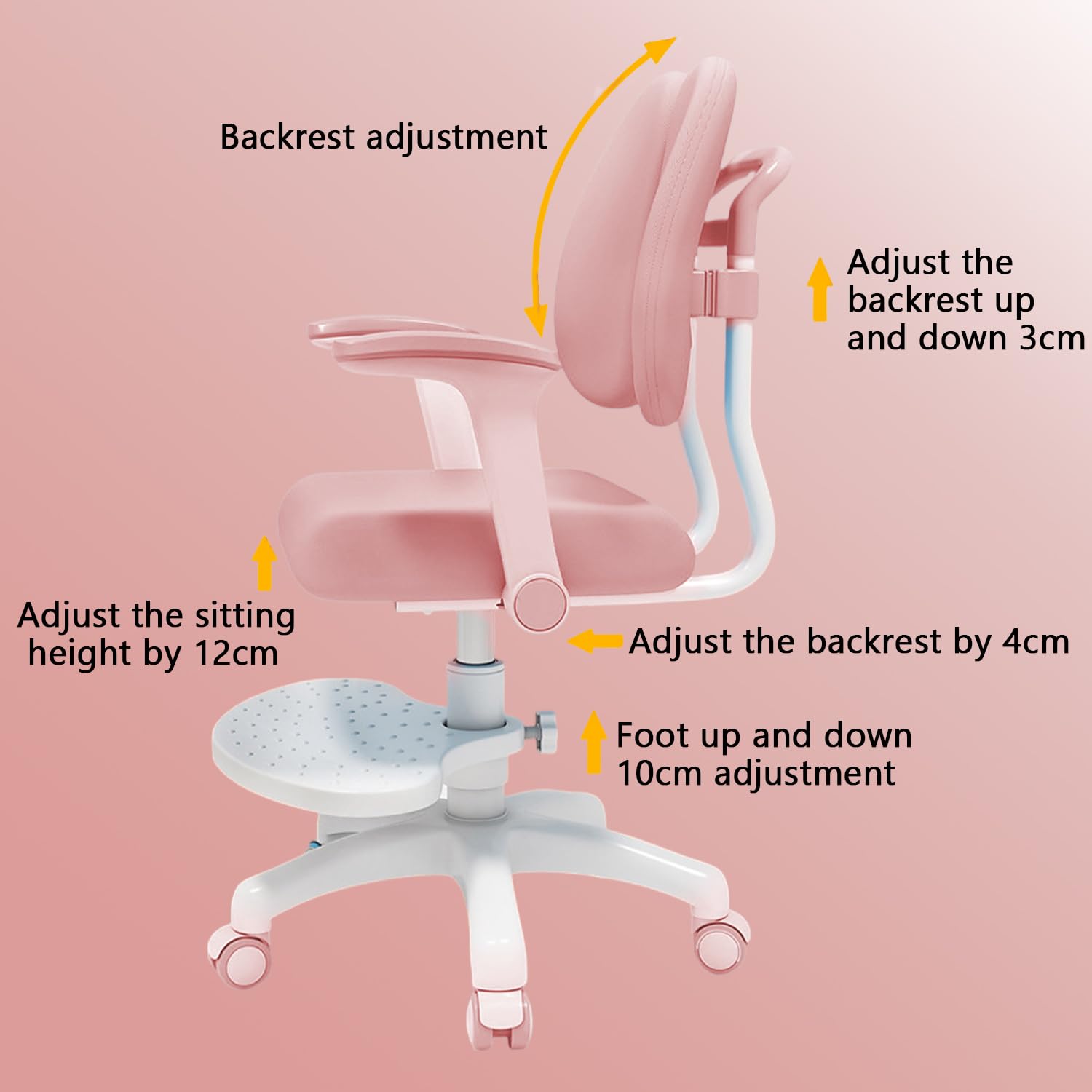 Chaise de bureau pour enfant - Réglable en hauteur avec accoudoirs pivotants à 90 ° et repose-pieds - Chaise pivotante ergonomique pour fille et garçon - Chaise d'apprentissage confortable pour