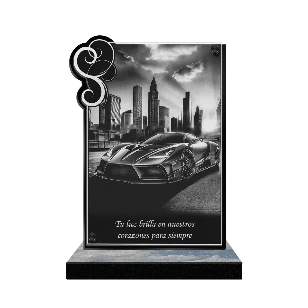 Eternel - Placa Funeraria Personalizada Marco Adornos - Coche De Lujo, Coche Deportivo, Automóvil - Texto Personalizable, Placa Funeraria Grabada con Láser Homenaje, Placa Mortuoria, Cementerio