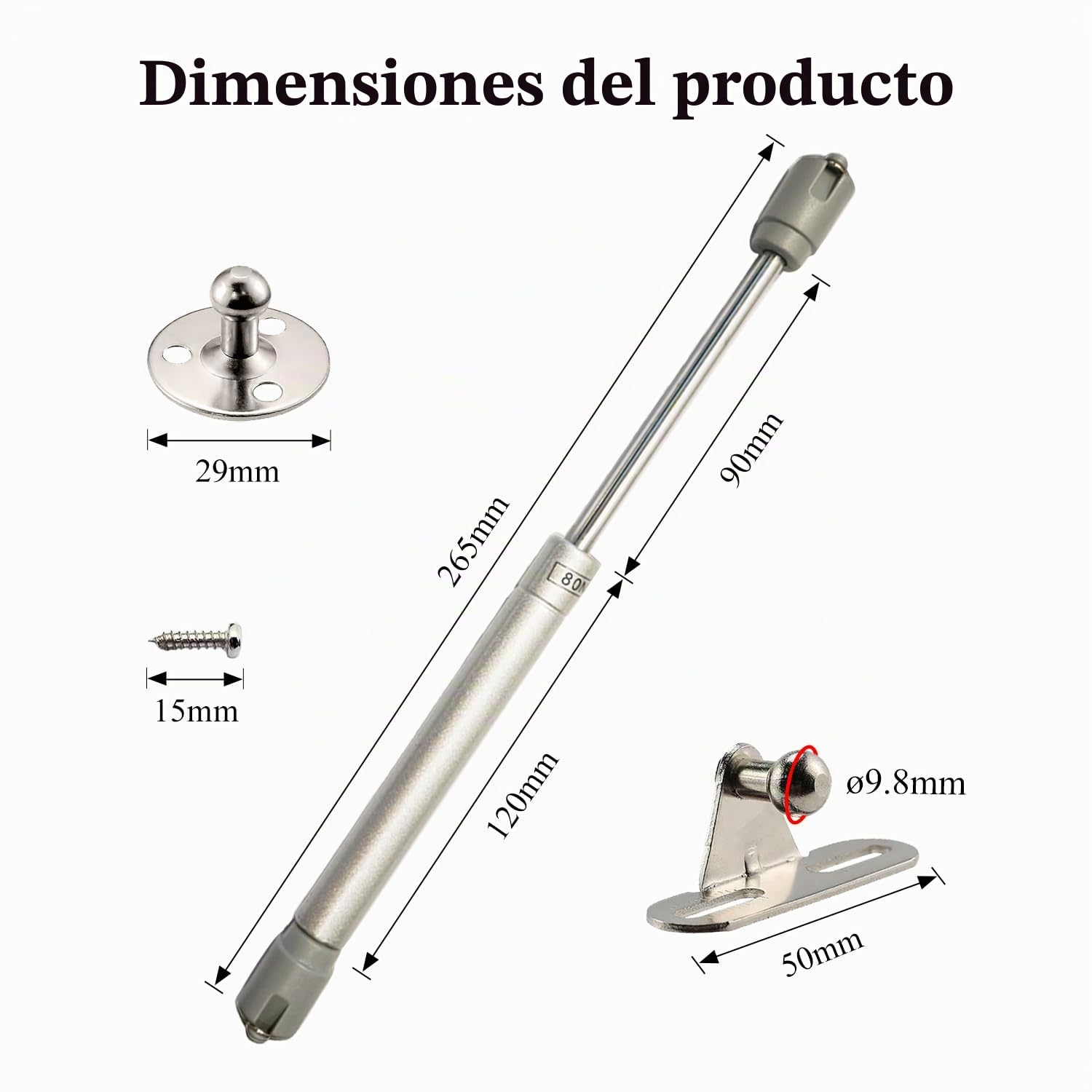Pistones a Gas, 2 Piezas Amortiguador de Gas para Puertas Elevables 80N/8kg, Muelles de Gas, Bisagras Resorte para Muebles Cocina, Armario, Cajas, Caravana, con Tornillos
