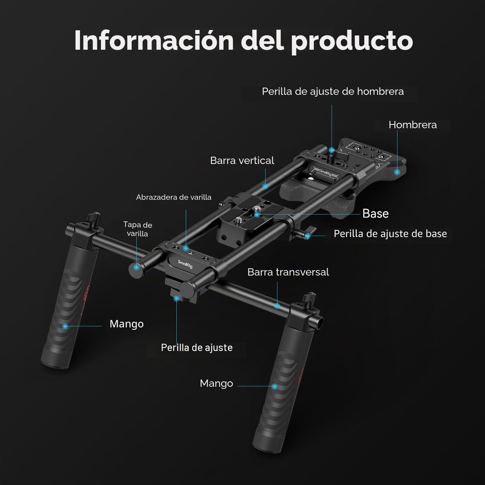 SMALLRIG Kit Universal de Soporte de Hombro para Cámara, 40 cm, Sistema de Varilla Extendida de 15 mm, Estabilizador para Videocámara DSLR y Hacer Películas