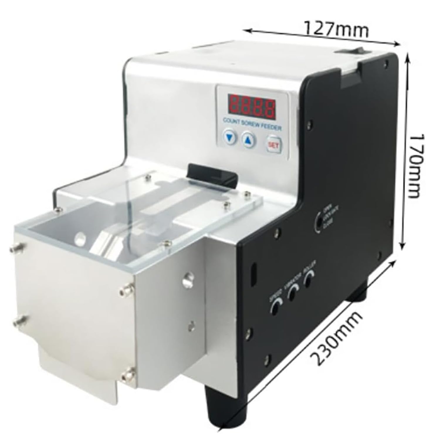 Máquina de conteo de tornillos digital con tolva, ancho de pista ajustable de 1 a 5 mm, conteo de pantalla digital 0-9999, para embalaje de tornillos