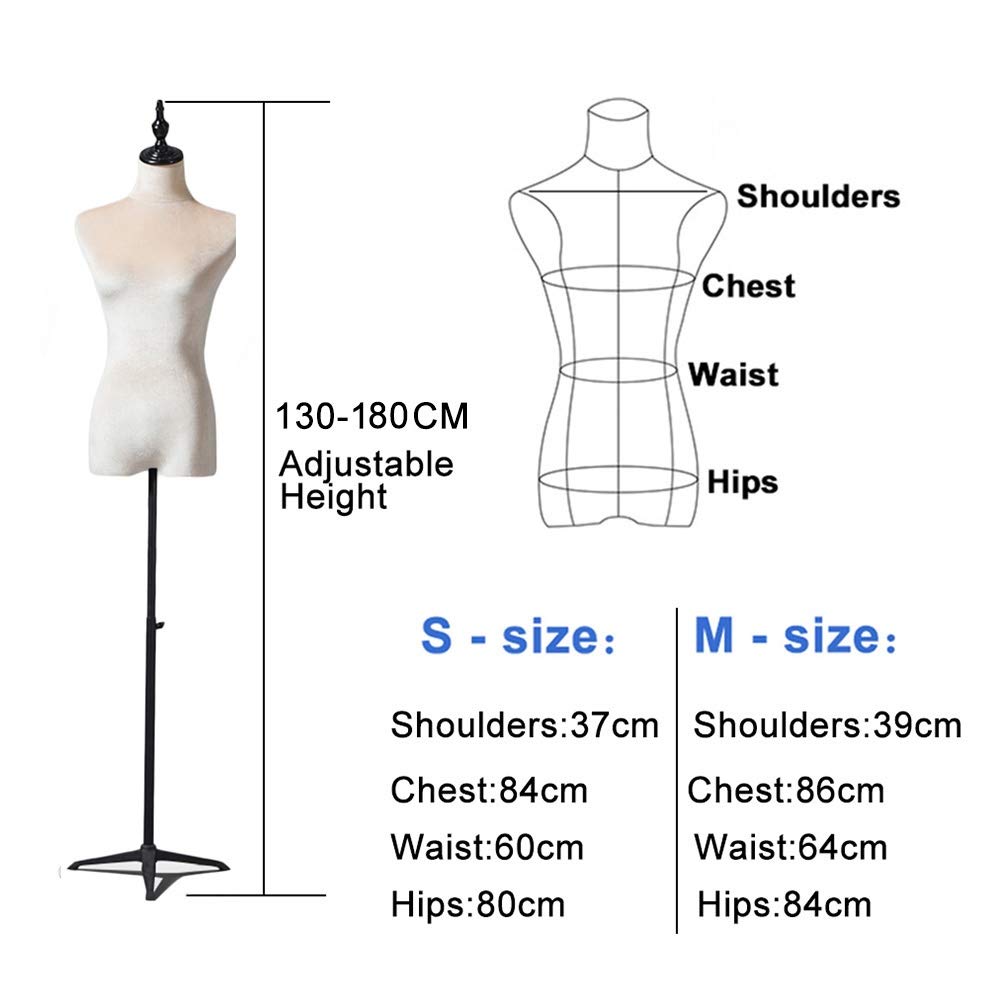 HWF Manichino Sartoriale Marrone Femmina Forma del Vestito Mannequin-Torso appuntabile con Supporto in Metallo Regolabile, per Camicie Abiti Pantaloni Abbigliamento Display, Facile da Montare