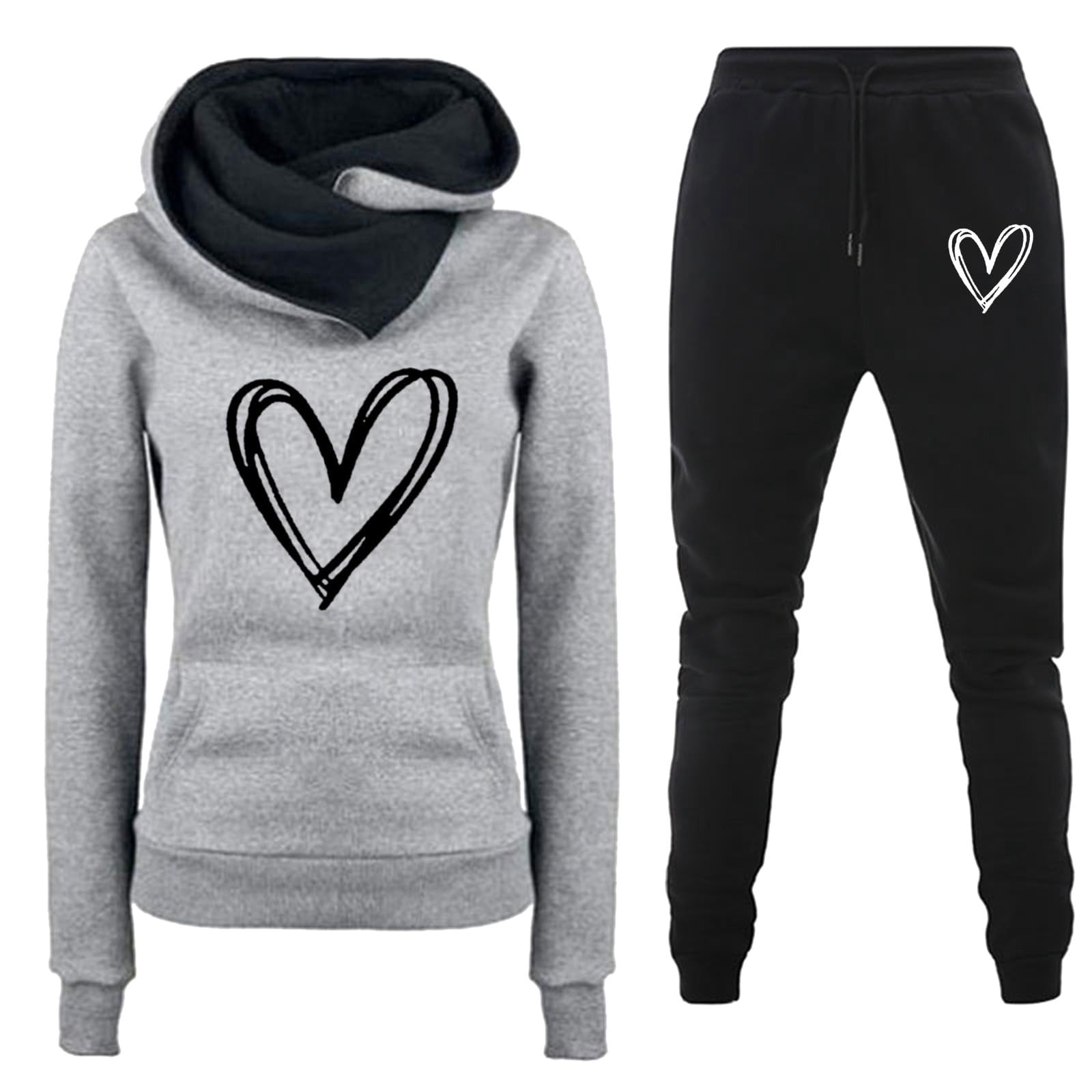 Tuta sportiva da donna aderente in due pezzi, tuta da jogging Baggy, alla moda | Tuta aderente con cappuccio e leggings con coulisse, due pezzi, per inverno e autunno, elegante, per il tempo libero