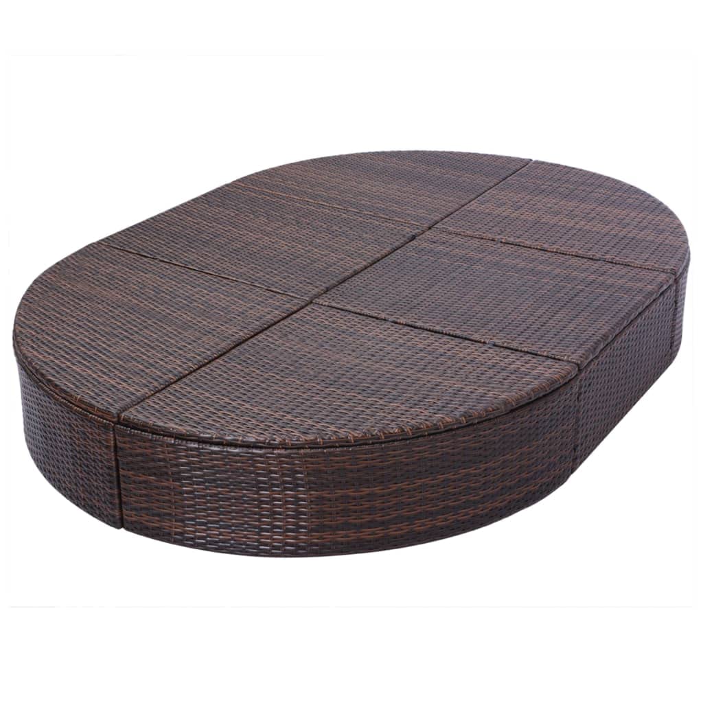 Lettino lounge per esterni, in polyrattan, marrone, con 6 cuscini, lettino da giardino e lettino prendisole, per terrazza, balcone, piscina, resistente alle intemperie, con lati regolabili in