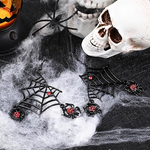 Halloween Spider Web Earrings for Women Black Spider Drop Dangle Earrings with Red Rhinestone Halloween Jewelry for Party Accessories - Image 7