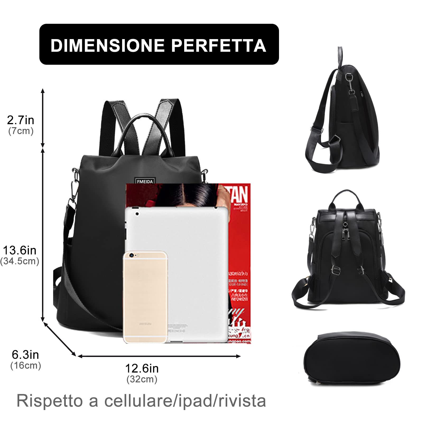 Fmeida Zaino Donna Antifurto Moda Borsa Donna con Tracolla Borse Zainetto da Viaggio Impermeabile