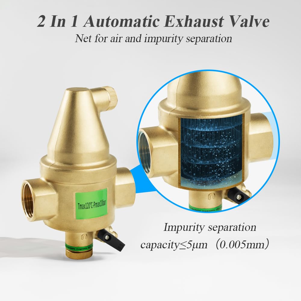 WiseWater Válvula de ventilación automática de 1 pulgada, válvula de escape de aire de latón en sistema de calefacción, válvula de liberación de aire para caldera, radiadores, solar, calentador de