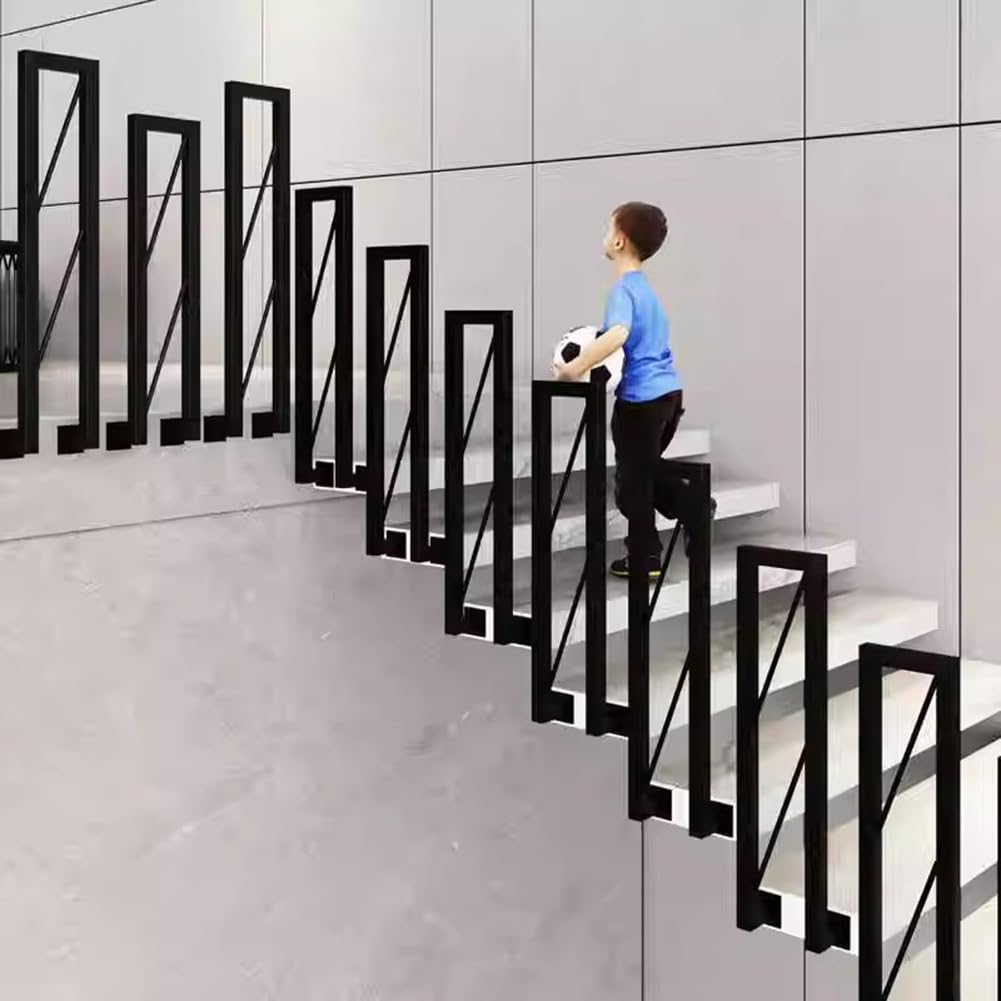 Garde-corps d'escalier en forme de U – Rampe industrielle en fer forgé, barre de support antidérapante montée au sol pour porche, loft et couloir, design noir 55 cm