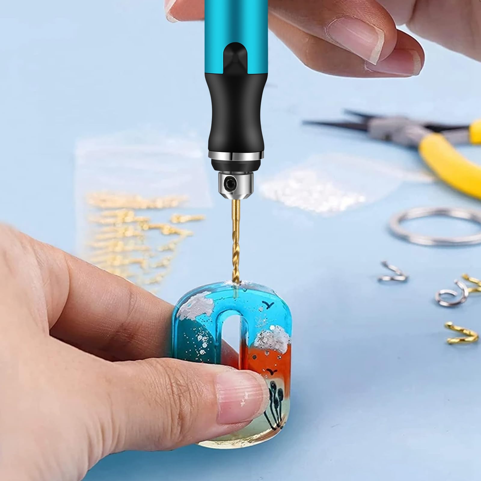Comius Sharp Mini Trapano Elettrico a 3 Velocità, DIY Drill Pen Set con 10 Trapano Elicoidale (0.6-2.2 mm), USB Ricaricabile, Set di Punte per Resina, Plastica, Legno, Circuiti (Blu)