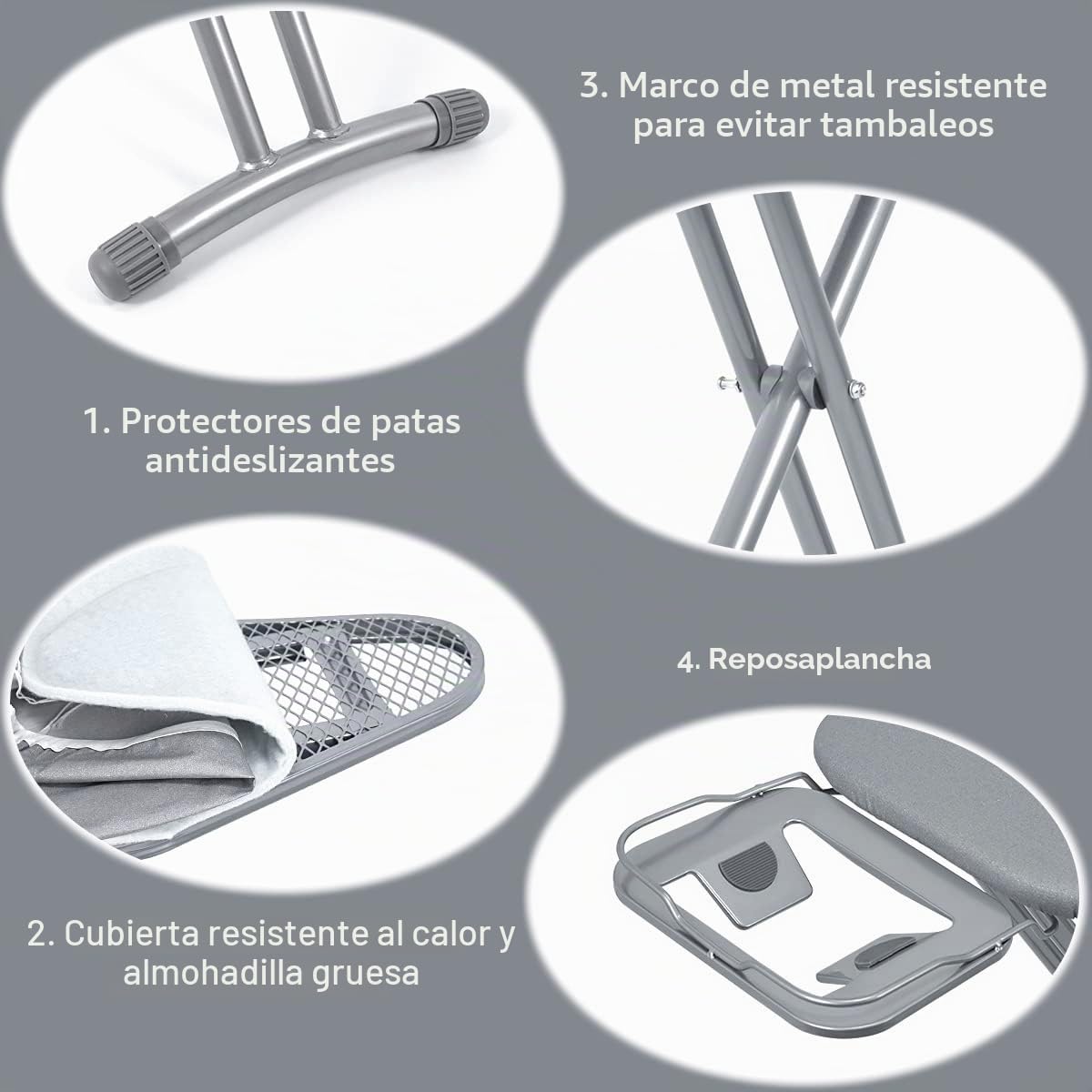 Duwee Tabla de Planchar de 32x93cm con Cubierta Resistente al Calor, Tabla de Planchar Grande Plegable de Altura Ajustable, Almohadilla de Fieltro Gruesa, Patas Fuertes, Plateado