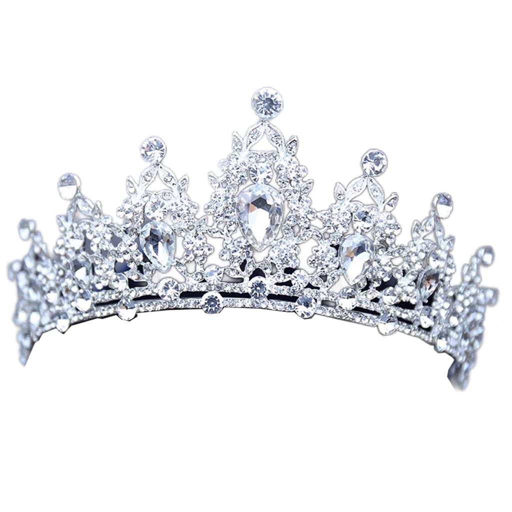DUPLUSFUN Crystal Wedding Crown Wedding Hair Tiara，Crystal Bridal Tiara Crown Silver Color Diadem， Wedding Hair Accessories Head Jewelry Bride Headpieces
